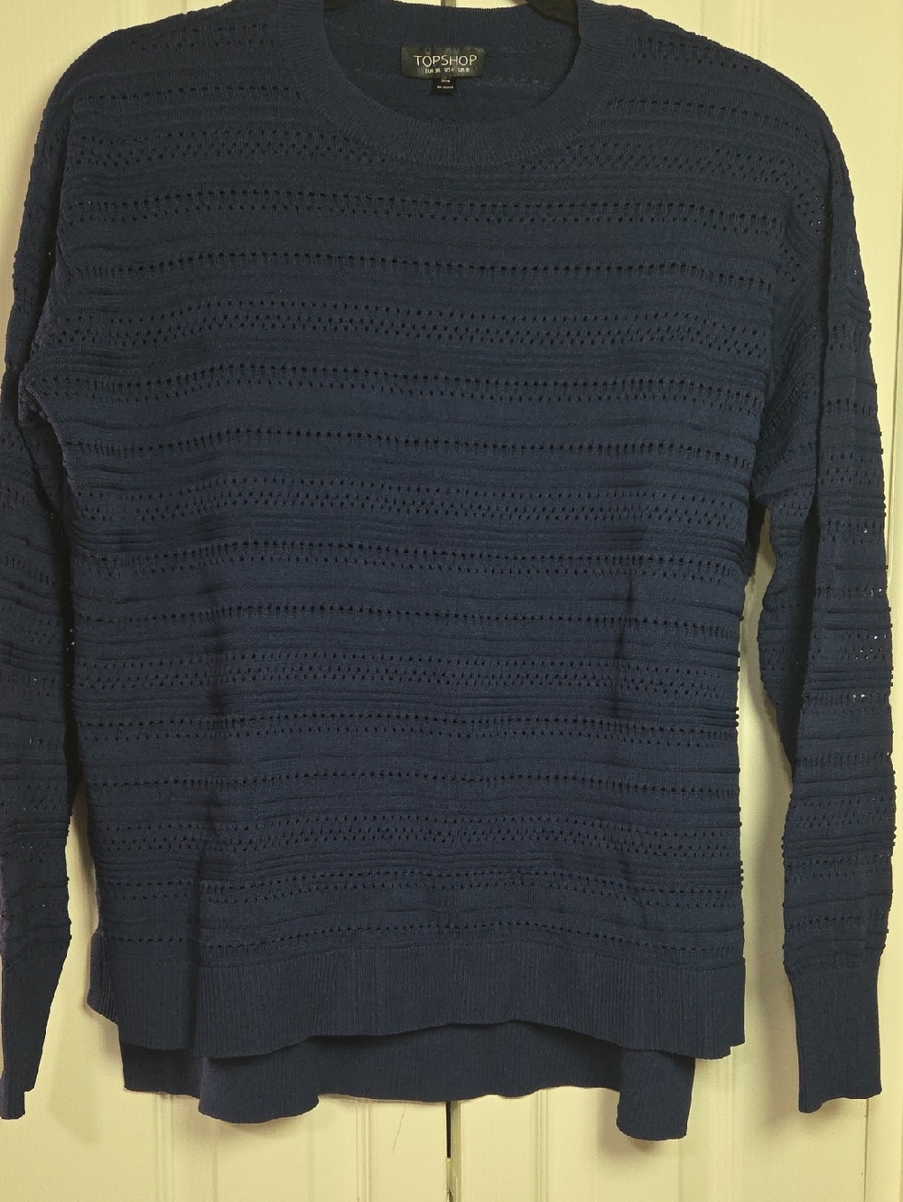 Topshop Women's Navy Openwork Crewneck Sweater